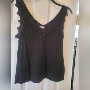Black Lace Trim Sleeveless Women's Top. Medium